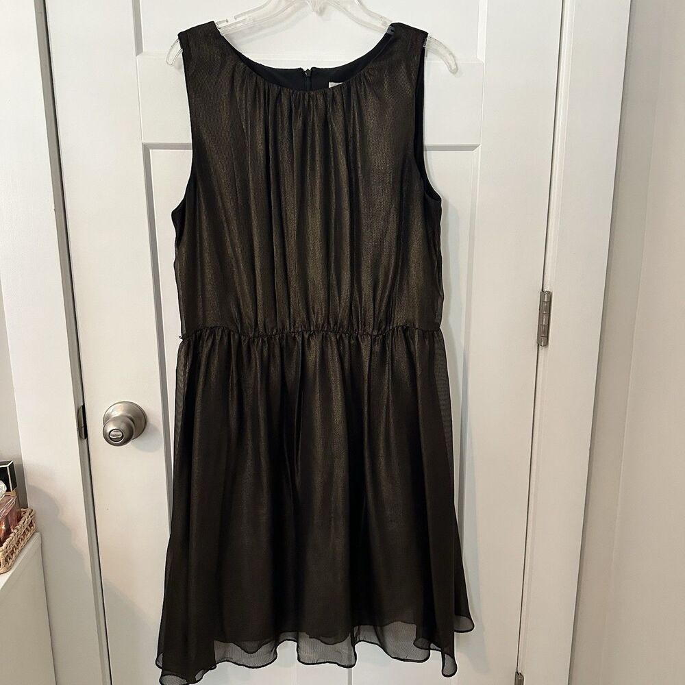 Loft Black and Shimmer Gold Sleeveless Dress Size 14